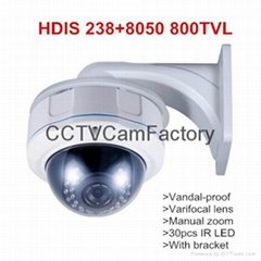  Indoor dome HDIS 800TVL Varifocal lens CCTV Camera with Bracke Vandal-proof me