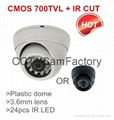 Color CMOS 700TVL plastic dome indoor CCTV surveillance camera with 20M IR dista 1