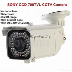 waterproof CCTV Camera 700TVL SONY CCD varifocal lens 60m night vision 