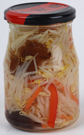 glass bottled soy bean sprout mixed with vegetables 2