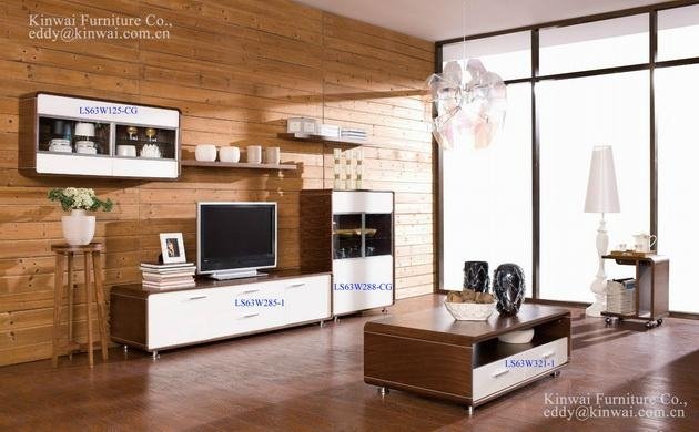 Rhine living room furniture walnut veneer coffee table TV stand double dresser 1