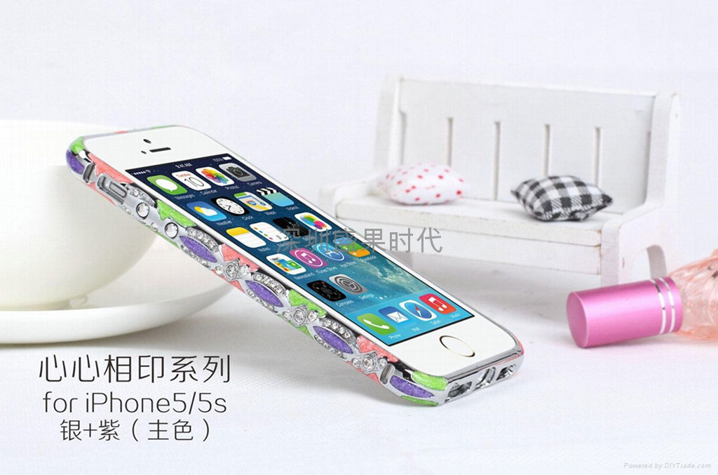 2014最新款 iPhone5心心相印手机保护套 景泰蓝镶钻边框 陶瓷机壳