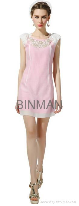 beading short sleeves slim dress