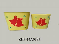 Yellow Metal Flower Pot With Bell Pattern