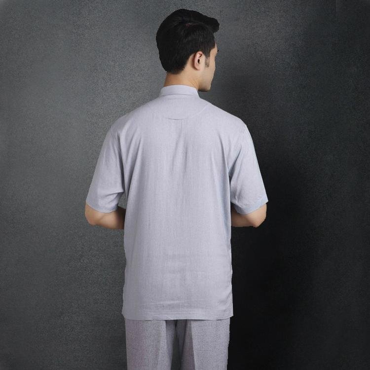 中国风男士唐装中老年立领短袖男上衣标准中式民族服装夏亚麻衬衫 2