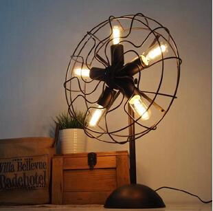 European style Loft RH decorated fan table lamp