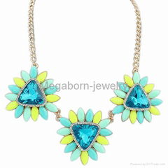 Fashion flower crystal glass short necklace vinatage statement necklace