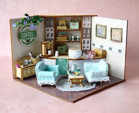 coffee shop doll house   model building    plan toy  puzzle 3D 1