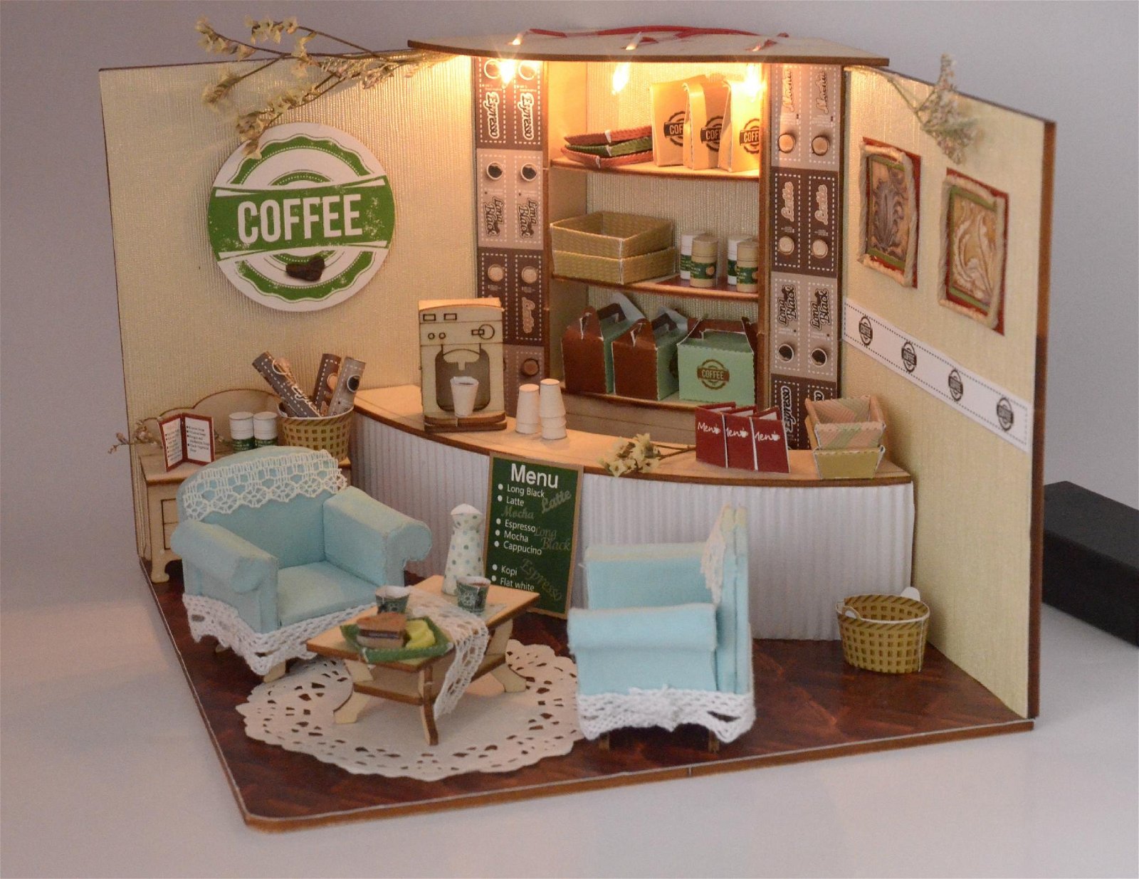 coffee shop doll house   model building    plan toy  puzzle 3D 5