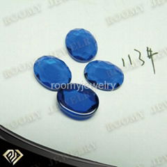 oval shape flat bottom checkerboard face blue spinel 113# gemstone