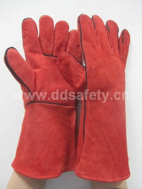 Red cow split welder gloves