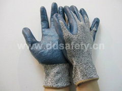 Blue nitrile coated cut-resistant glove