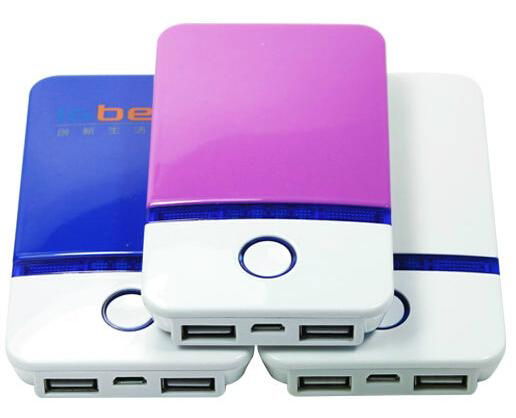 Universal portable power bank external battery pack has 2USB ports multi colors