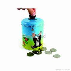 lockable small round tin money box