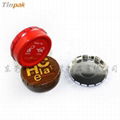 small round click clack tin box for