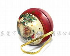 Christmas ball-shaped metal tin for gifts 