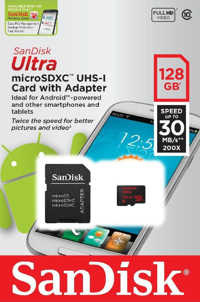 128GB MicroSDXC Class 10 UHS Memory Card Speed Up To 30MB/s With Adapter - SDSDQ 3