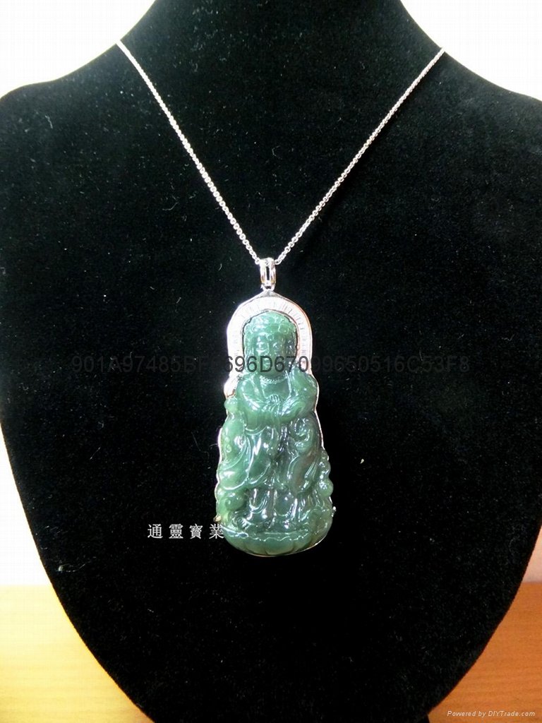 Natural jade a Buddism godness Guanyin pendant ring 3