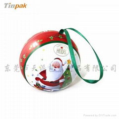 Christmas ball-shaped metal tin for gifts 
