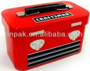 red rectangular tin lunch box 
