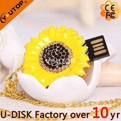 Hot Sunflower Flower Pendant Crystal Jewelry USB Flash Drive (YT-6274)