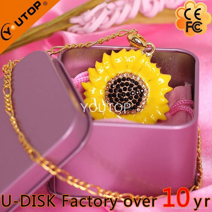 Hot Sunflower Flower Pendant Crystal Jewelry USB Flash Drive (YT-6274) 2