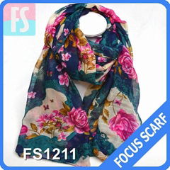 2014 Fashion flower printed voile scarf for women