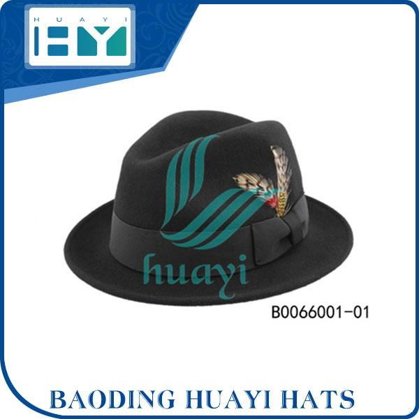 High quality custom made 100% wool short mens fedora hat wholesale