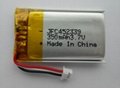 452339 3.7V 350mAh Lithium-Polymer (LIP) rechargeable battery  2