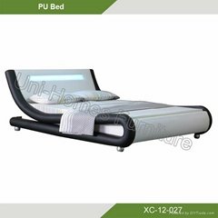 2014 hot sale design modern bedroom furniture LED leather bed XC-12-027 