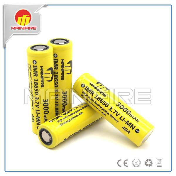Flat top high drain high current Mainifire imr18650 3000mah 40a 3.7v rechargeabl 2