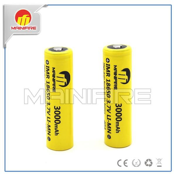 Button top best quality Mainifire 18650 40A 3000mah yellow battery for ego e cig