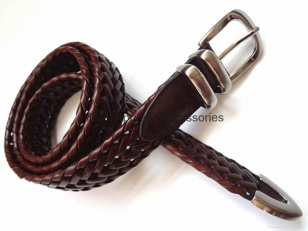 30mm Width Men's German Bond Braided Leather Belt 