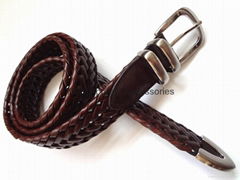 30mm Width Men's German Bond Braided Leather Belt 