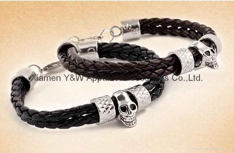 Leather Bracelet Skull Head Hareware Stainless Steel 