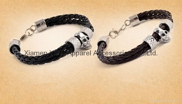 Leather Bracelet Skull Head Hareware Stainless Steel  2