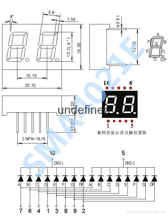 0.4寸二位数码管 双位led七段共阳显示屏红色光SMA4021BH 3