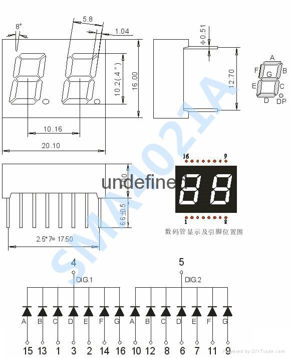 0.4寸二位数码管 双位led七段共阳显示屏红色光SMA4021BH 5