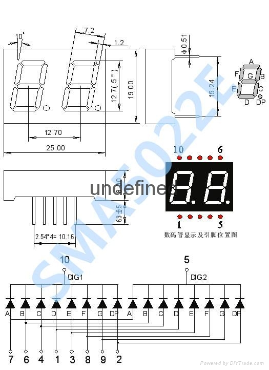 0.5英寸双位数码管二位共阳红色共阴显示器SMA5022BH 4