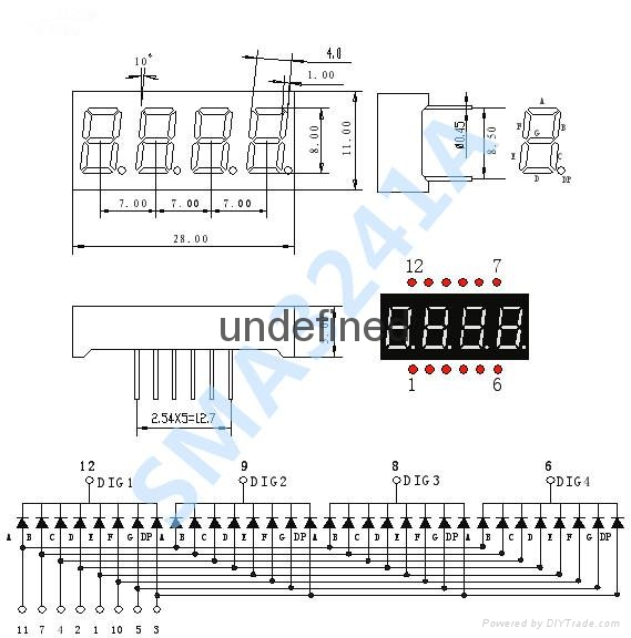 0.32寸四4位led数码管动态共阳红光显示管SMA3241BH 4