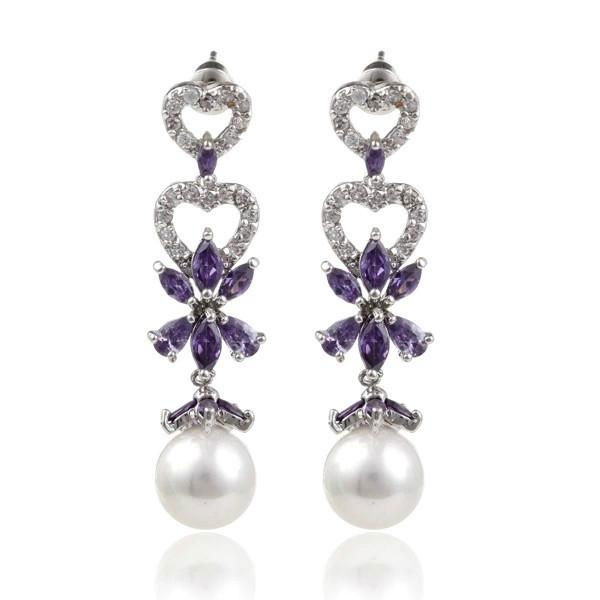 Pearl zircon stud earrings with long drop  3