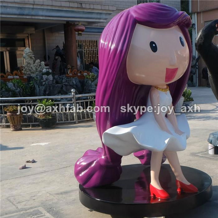 Long Hair Girl Figure Statue  Fiberglass Cartoon Sculpture 2