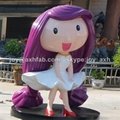 Long Hair Girl Figure Statue  Fiberglass Cartoon Sculpture