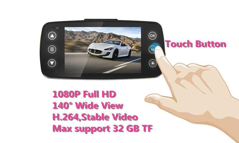 2.7 inch Touch Button 1080P real full hd Car Camera DVR of WDR and 140 Degree  2