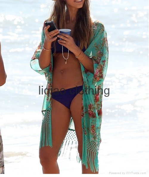 customized lady’s summer beach cover-ups dress chiffon fabic digital print