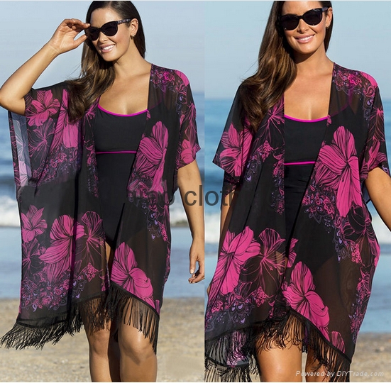customized lady’s summer beach coverups dress chiffon fabic digital