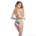 Palm Print Push-Up Bandeau Bikini Set with Ruffle Details at Top and Bottom 1