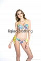 Chic Doodle Print Playful Ruffle Bandeau Bikini Swimwear with Ties at Back and N 2