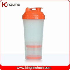 600ml plastic protein shaker bottle with netting and compartment (KL-7030)