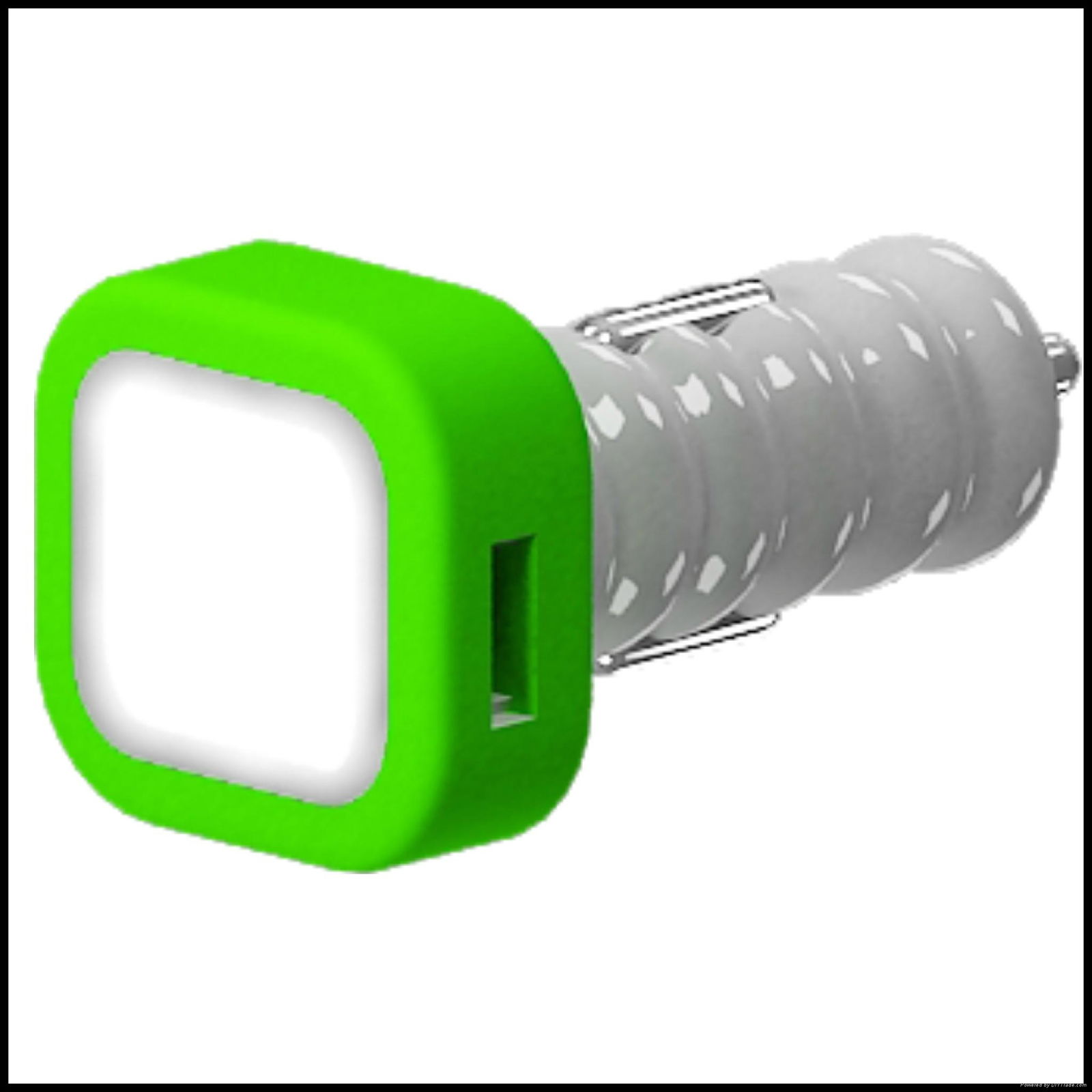 Light up dual USB car charger with removable silicone ring